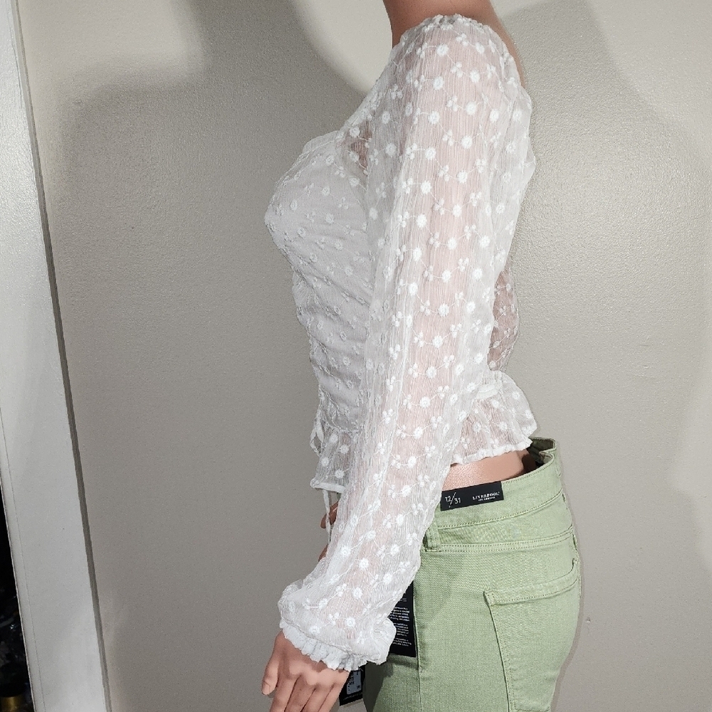 Guess White Sheer Polka Dot Blouse - Picture 3 of 10